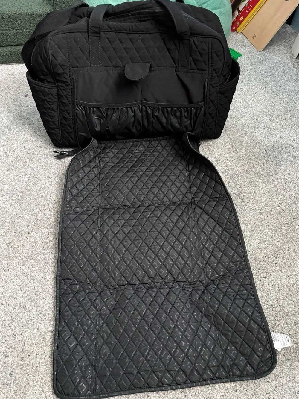 Vera Bradley Quilted Black Baby Bag with attached changing pad